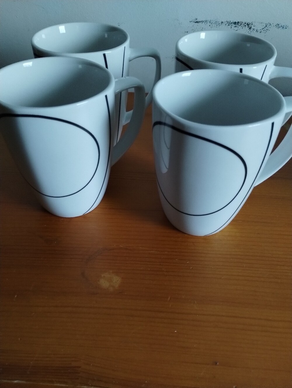 Corelle Coordinates White Ceramic Mugs with Black Line Accent - Set of 4